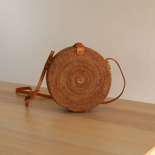 Biodegradable Classic Round Rattan Stylish Crossbody Bag